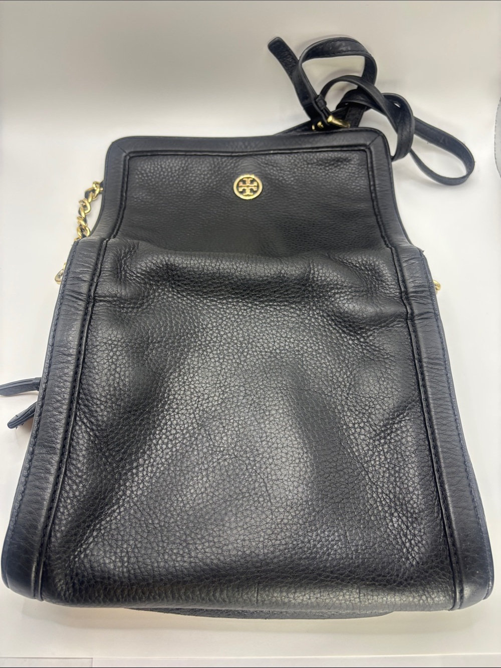 Tory Burch Black Pebbled Leather Flap Crossbody with Gold Hardware - Picture 4 of 9
